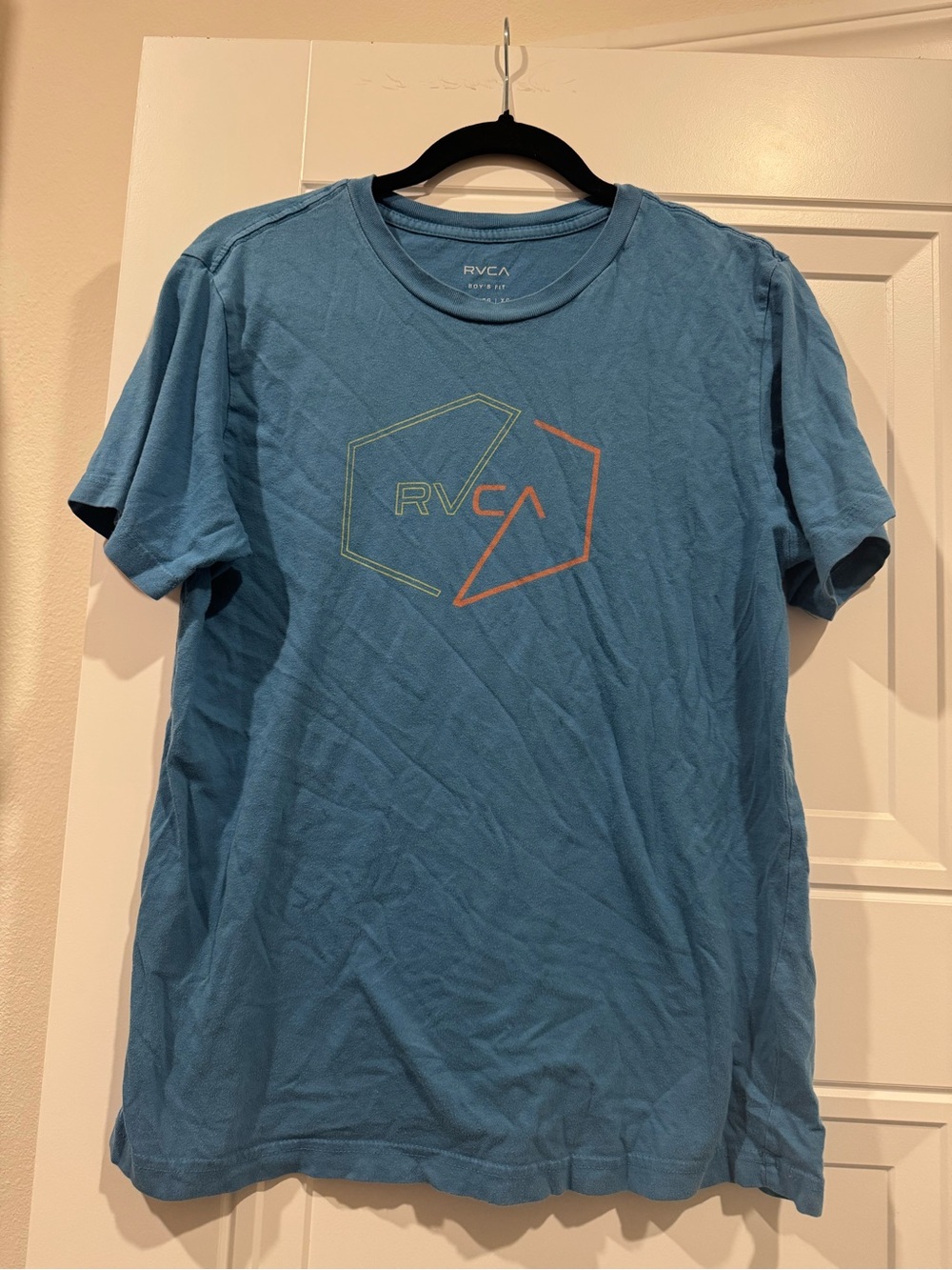 RVCA Blue Short-Sleeve Logo Tee with Lime and Orange Accents